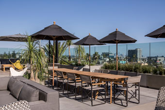 seating by everly rooftop pool