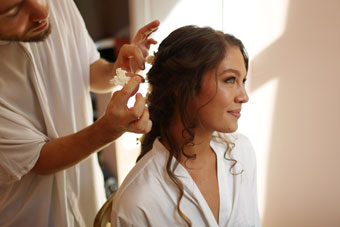 Bride getting her hair done